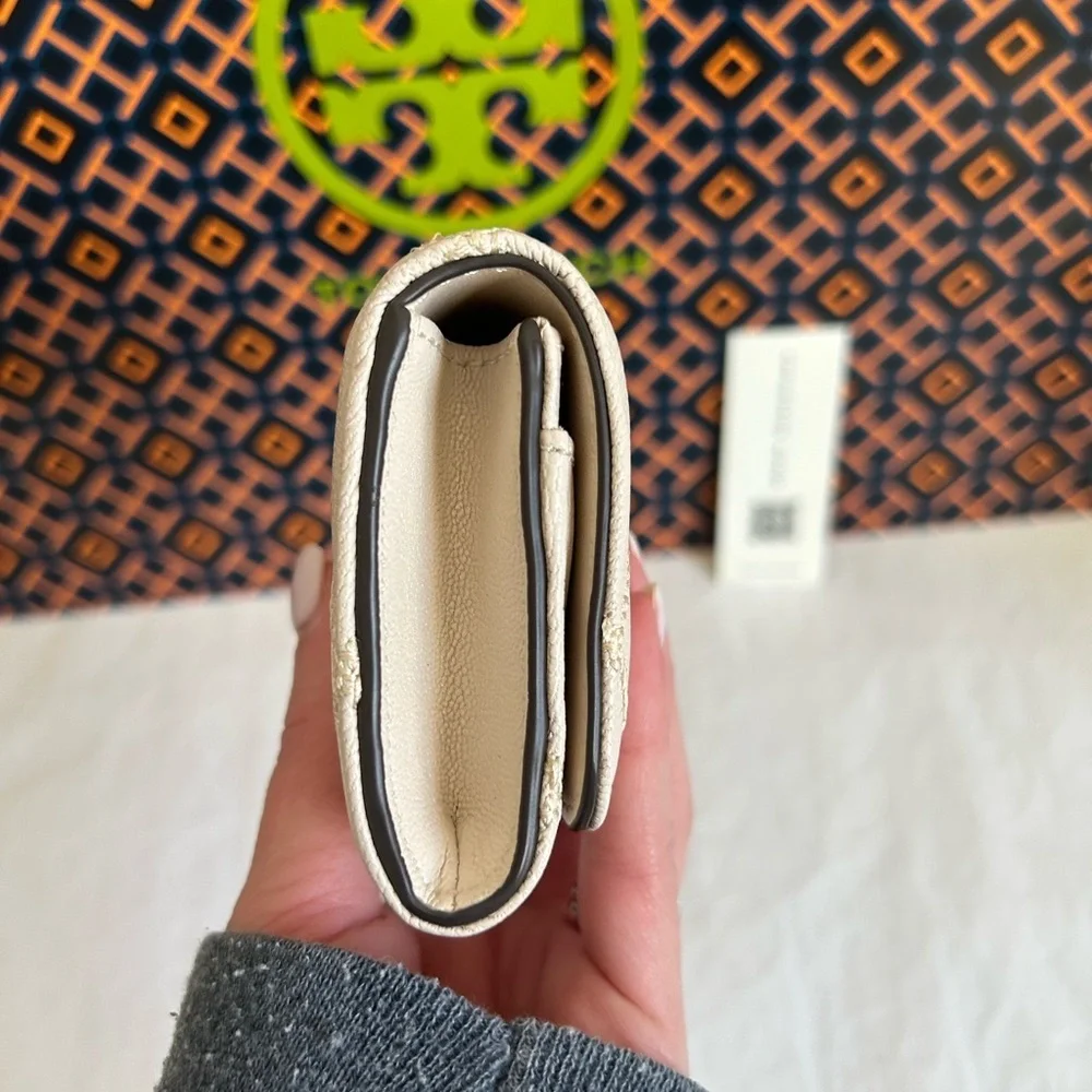 Tory Burch Willa Card Case Brie Gold White Cream